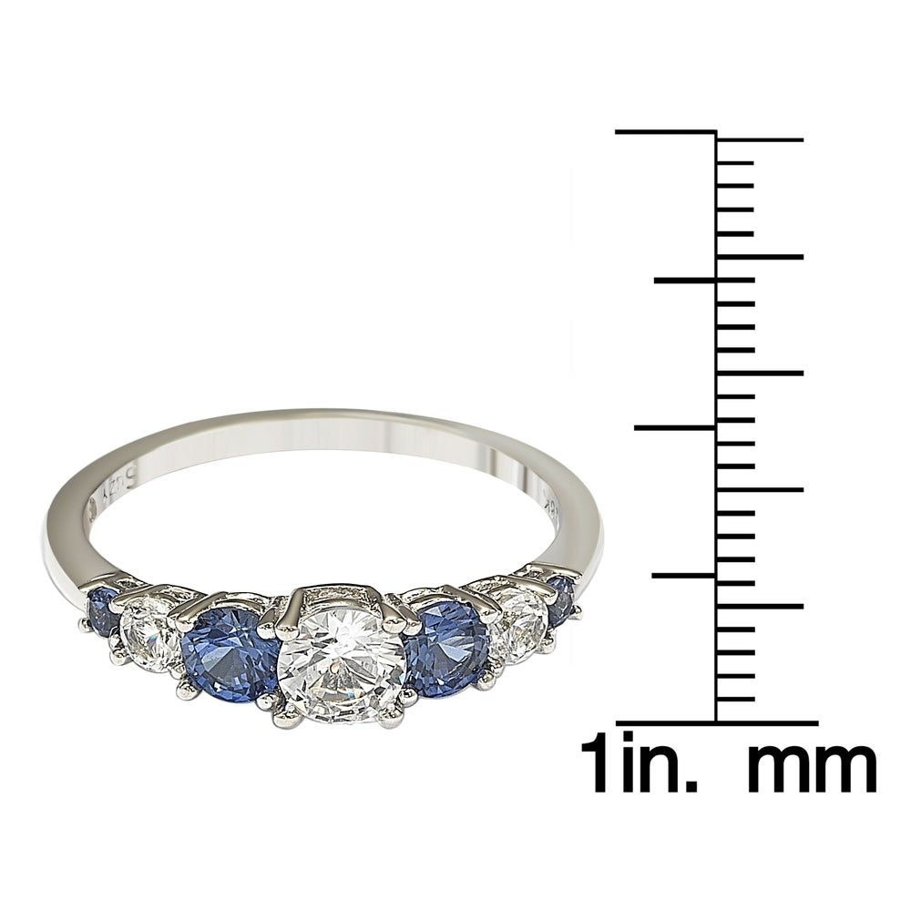 Suzy Levian Sterling Silver Sapphire & Diamond Accent 1.75cttw 7-Stone Ring