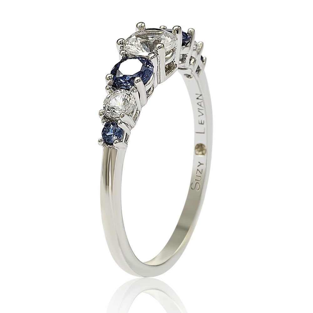 Suzy Levian Sterling Silver Sapphire & Diamond Accent 1.75cttw 7-Stone Ring