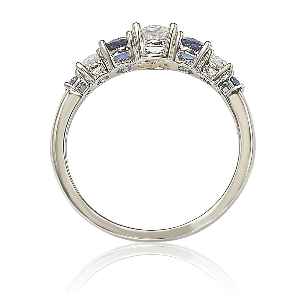 Suzy Levian Sterling Silver Sapphire & Diamond Accent 1.75cttw 7-Stone Ring