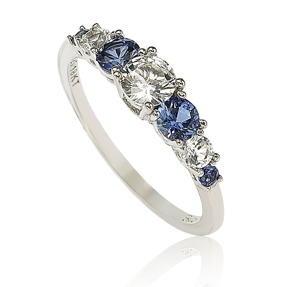Suzy Levian Sterling Silver Sapphire Diamond Accent 7-Stone Ring