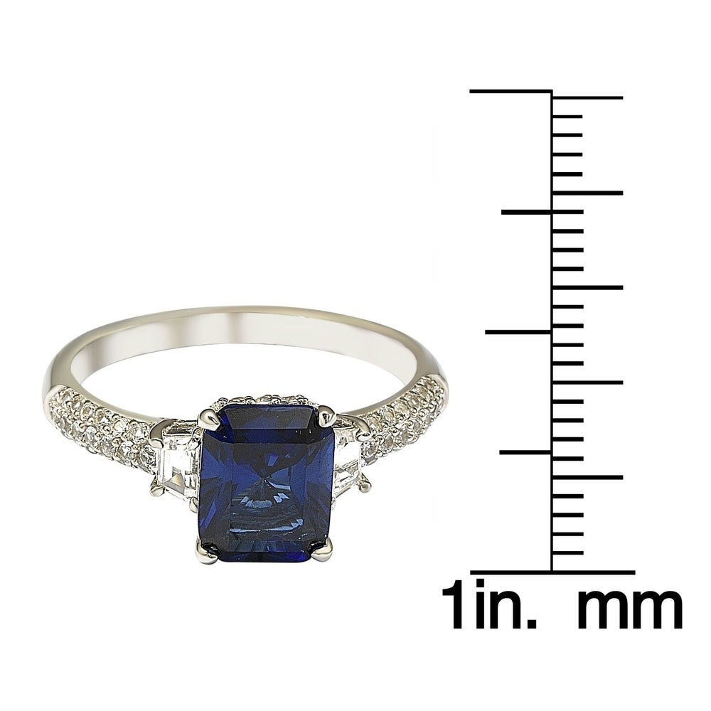 Suzy Levian Sterling Silver Sapphire & Diamond Accent 3cttw Emerald Cut Bridal Ring