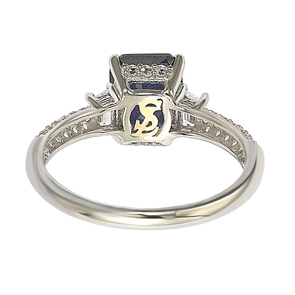 Suzy Levian Sterling Silver Sapphire & Diamond Accent 3cttw Emerald Cut Bridal Ring