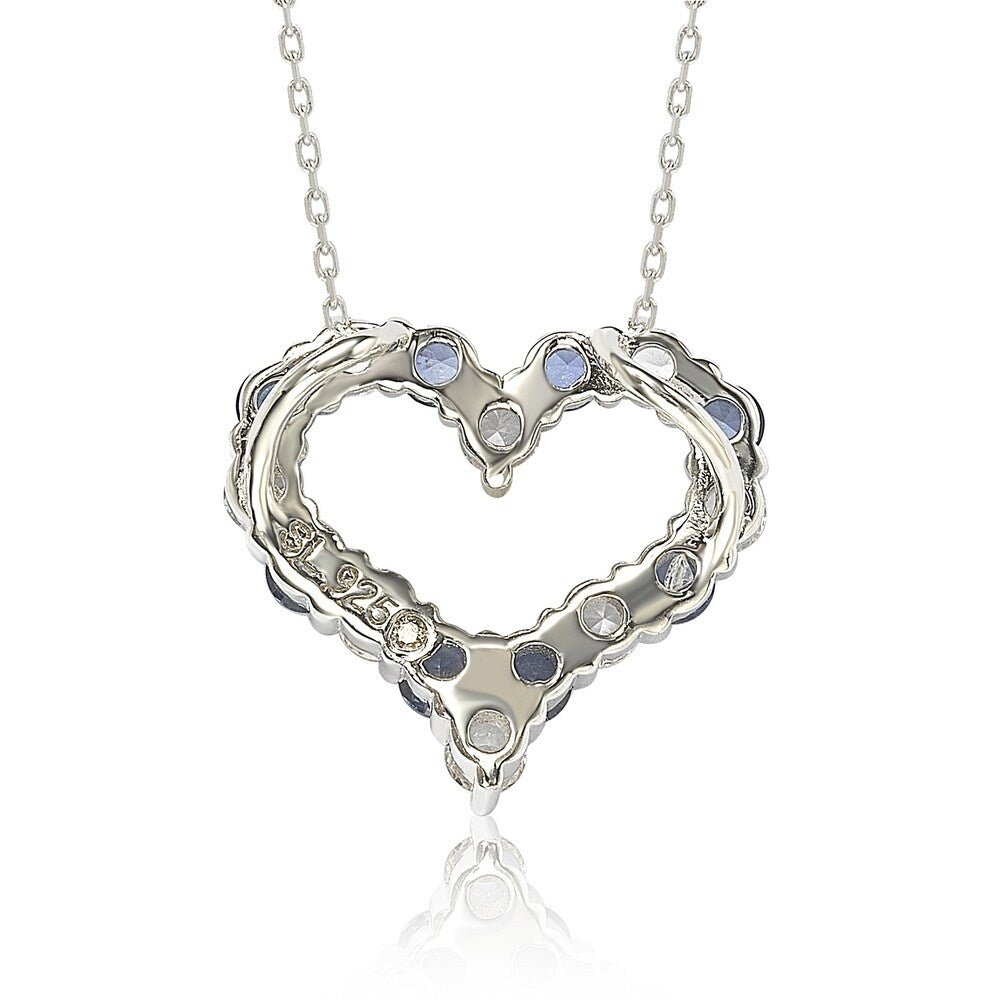 Suzy Levian Sterling Silver Sapphire & Diamond Accent Alternating Heart Eternity Pendant