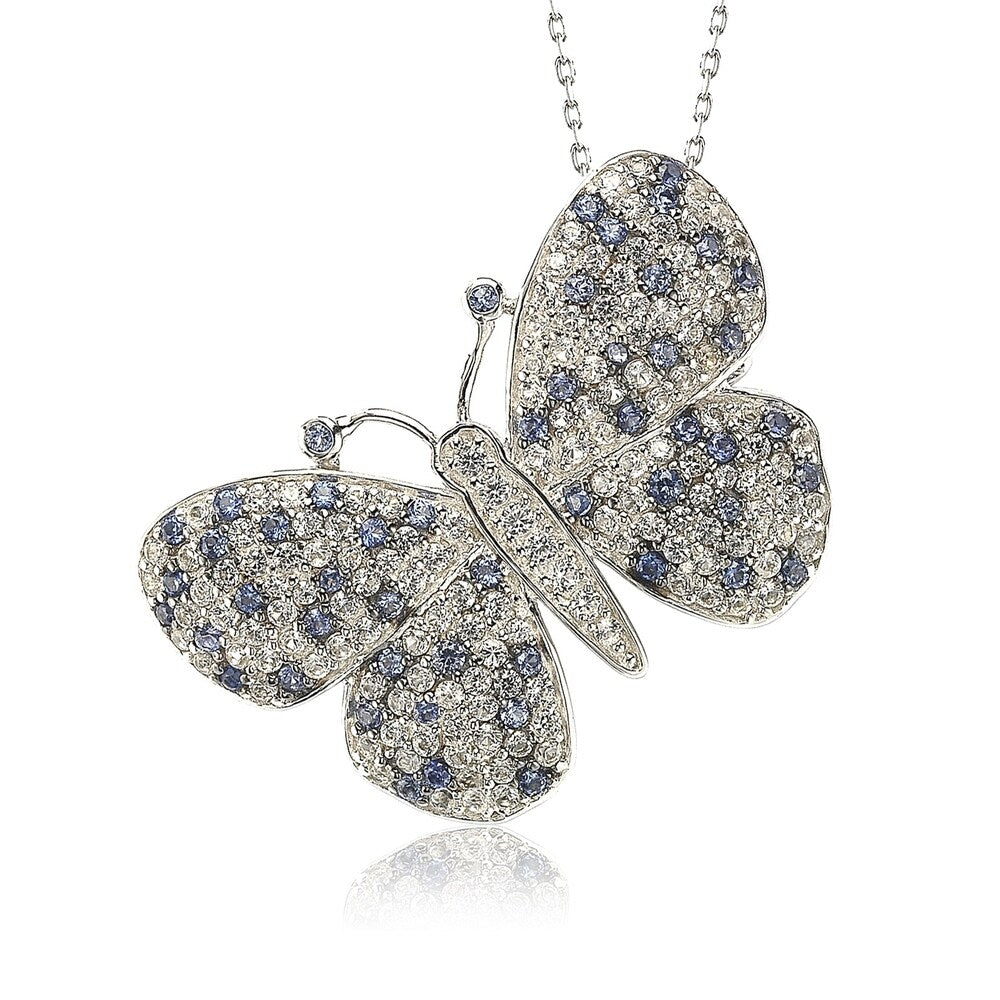 Suzy Levian Sterling Silver Sapphire & Diamond Accent Butterfly Pendant Brooch