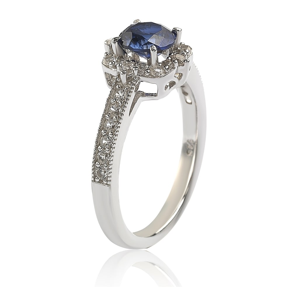 Suzy Levian Sterling Silver Sapphire & Diamond Accent Center Stone Ring