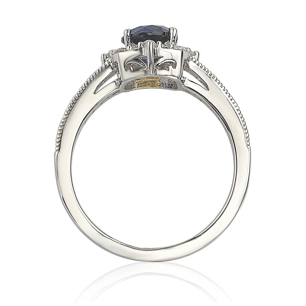 Suzy Levian Sterling Silver Sapphire & Diamond Accent Center Stone Ring