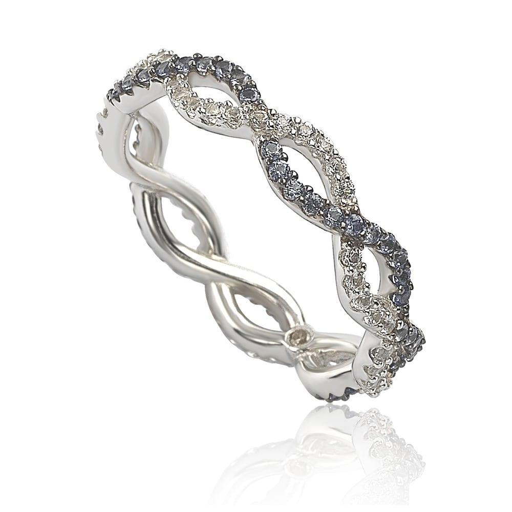 Suzy Levian Sterling Silver Sapphire & Diamond Accent Crossover Band