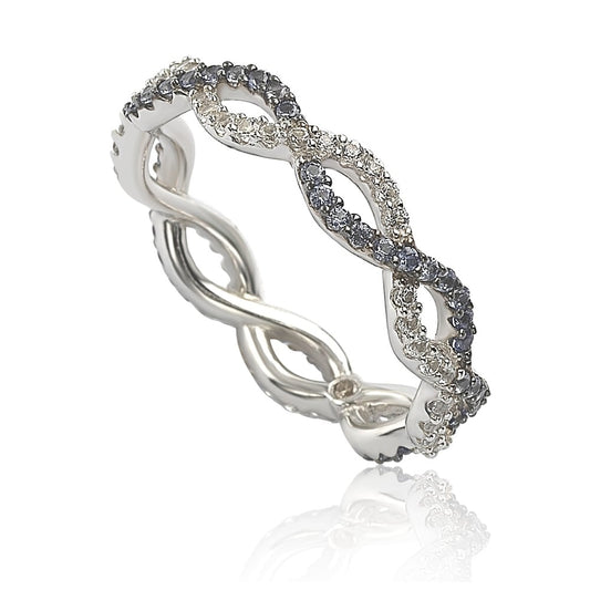 Suzy Levian Sterling Silver Sapphire & Diamond Accent Crossover Band