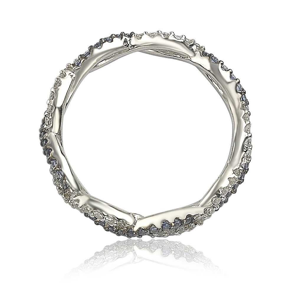 Suzy Levian Sterling Silver Sapphire & Diamond Accent Crossover Band