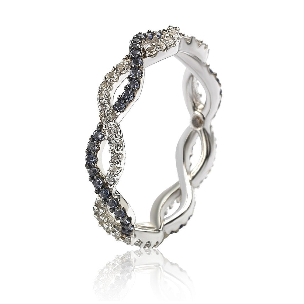 Suzy Levian Sterling Silver Sapphire & Diamond Accent Crossover Band