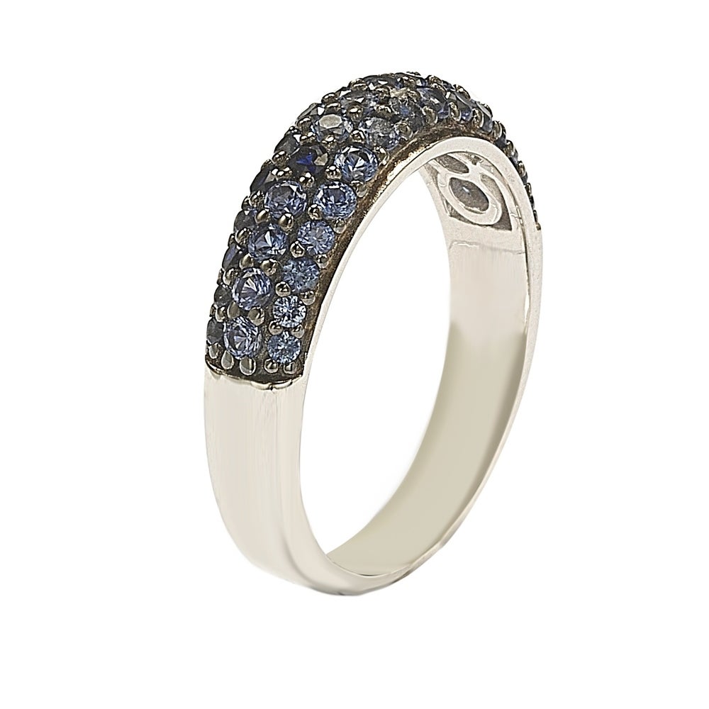 Suzy Levian Sterling Silver Sapphire & Diamond Accent Pave Band Ring