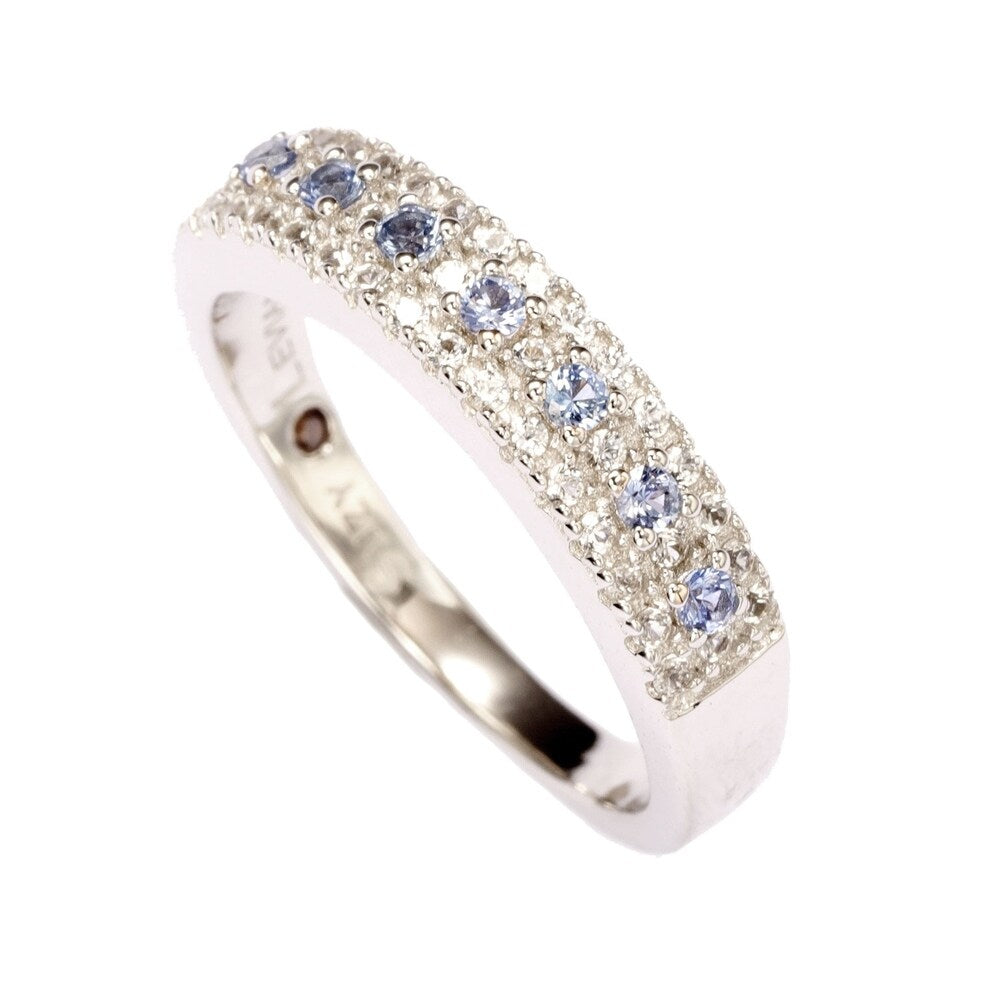 Suzy Levian Sterling Silver Sapphire & Diamond Accent Pave Band Ring