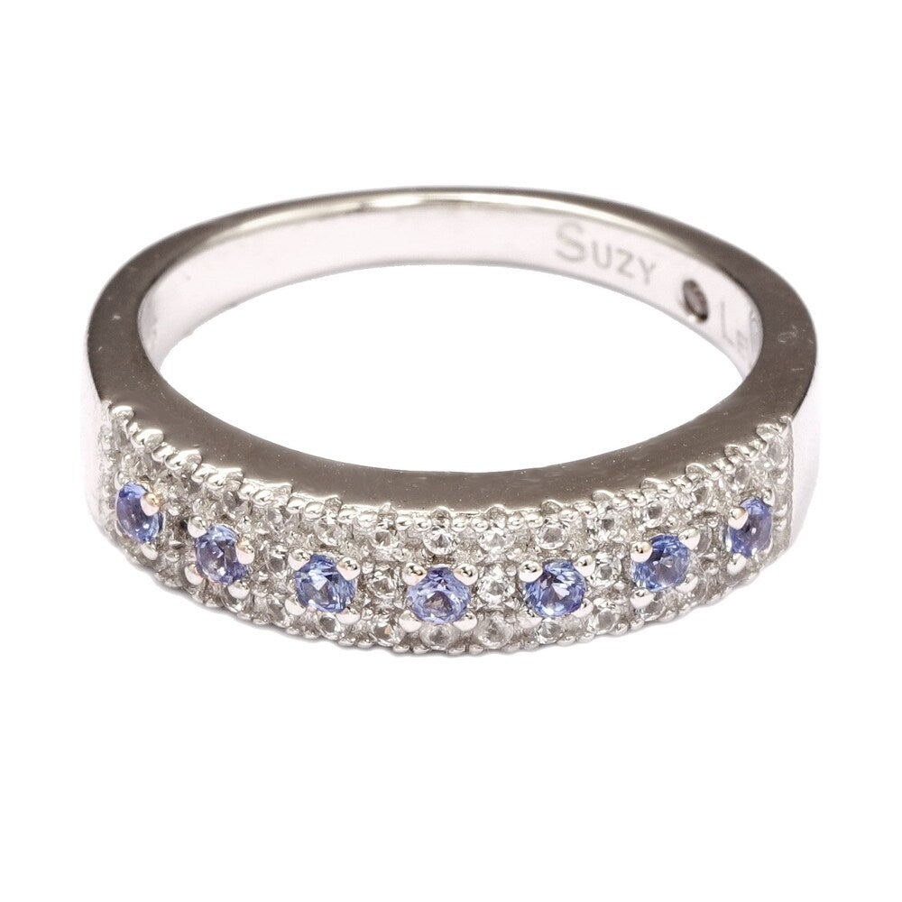 Suzy Levian Sterling Silver Sapphire & Diamond Accent Pave Band Ring