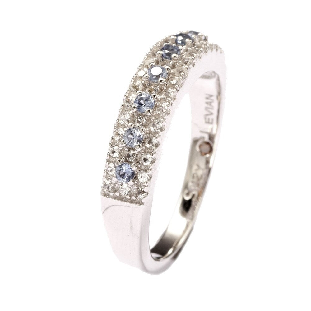 Suzy Levian Sterling Silver Sapphire & Diamond Accent Pave Band Ring