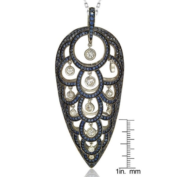 Suzy Levian Sterling Silver Sapphire Pave Necklace