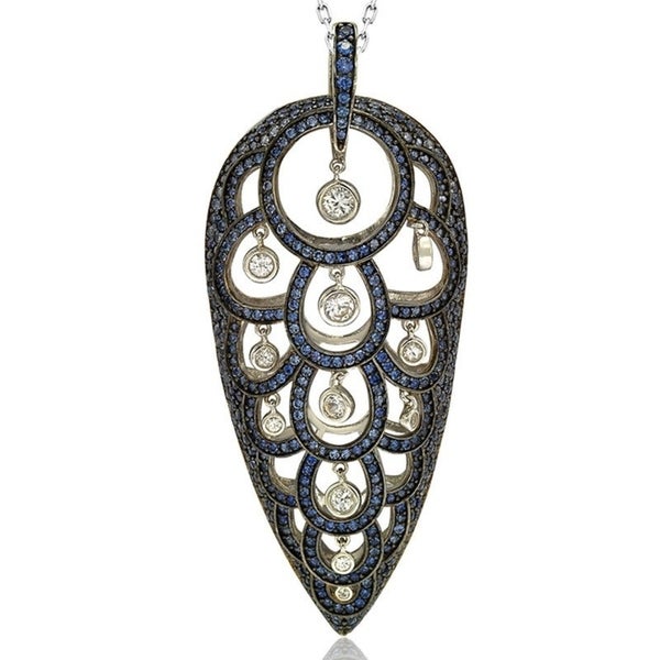 Suzy Levian Sterling Silver Sapphire Pave Necklace