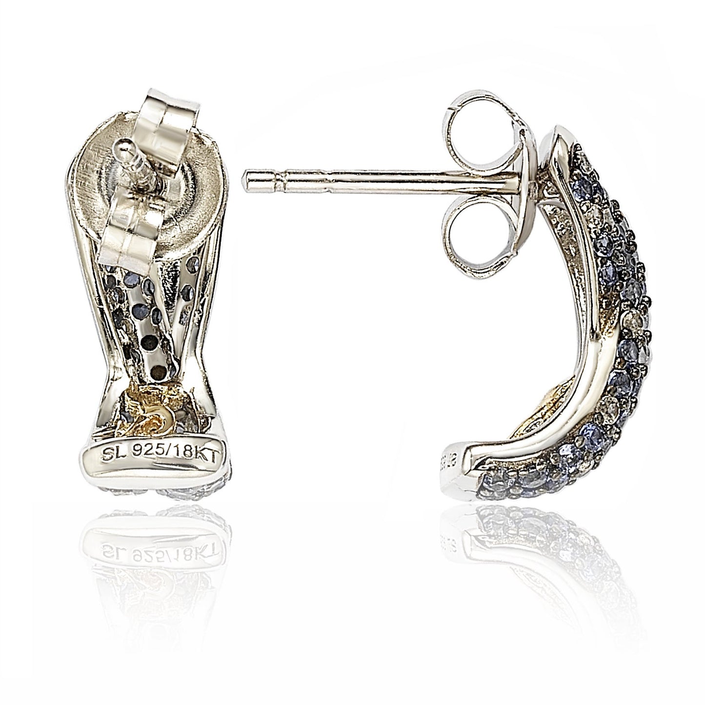 Suzy Levian Sterling Silver Blue Sapphire Petite Crossover Pave Earrings