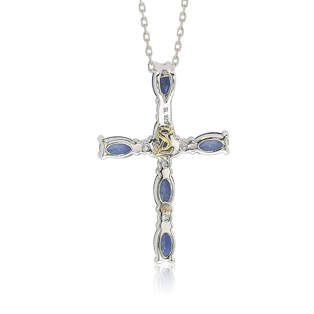 Suzy Levian Sterling Silver Sapphire and Diamond Accent Cross Pendant