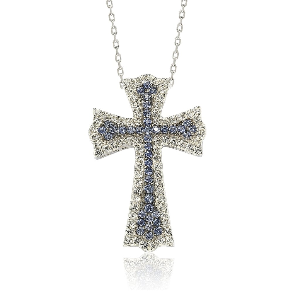 Suzy Levian Sterling Silver Sapphire and Diamond Accent Cross