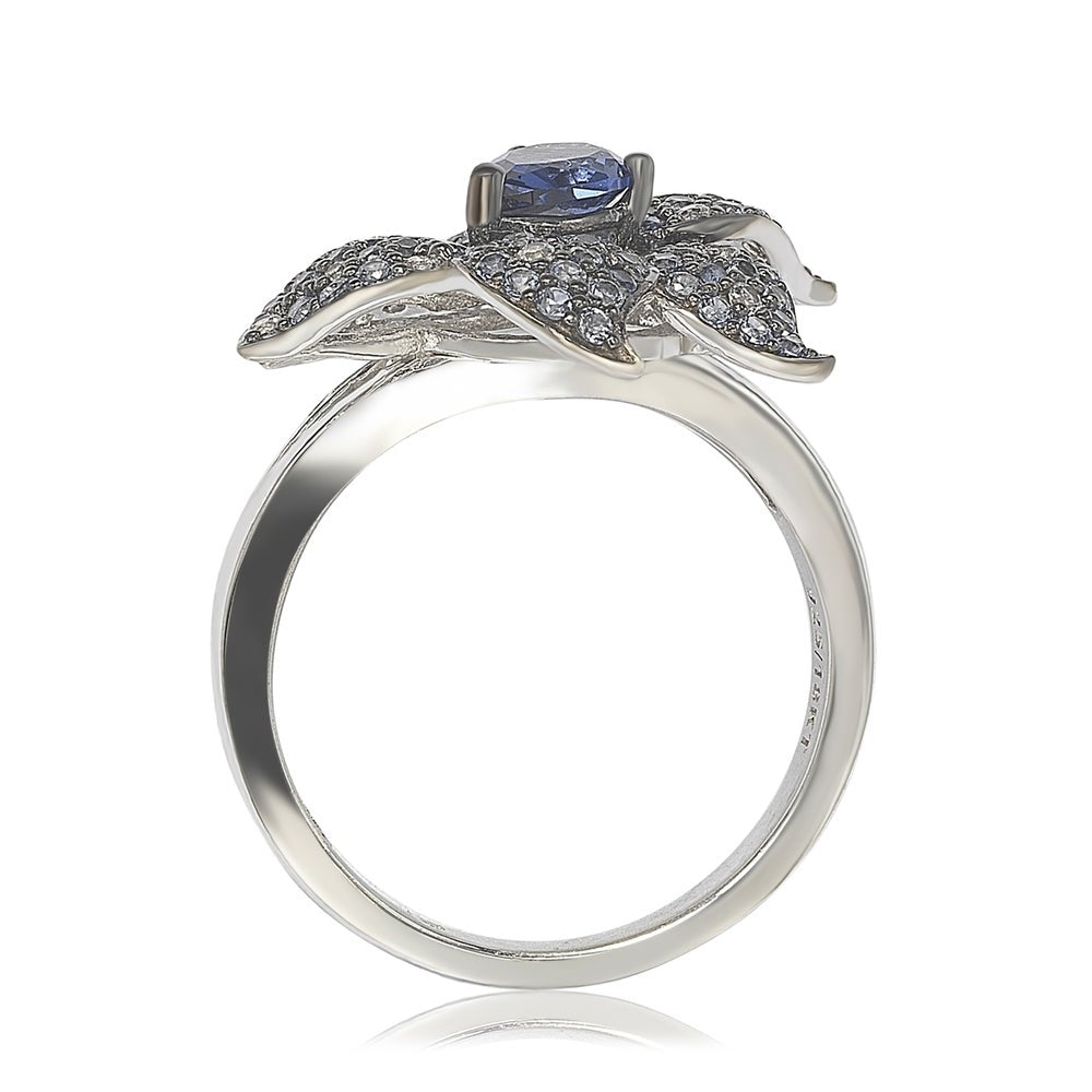 Suzy Levian Sterling Silver Sapphire and Diamond Accent Exotic Flower Ring
