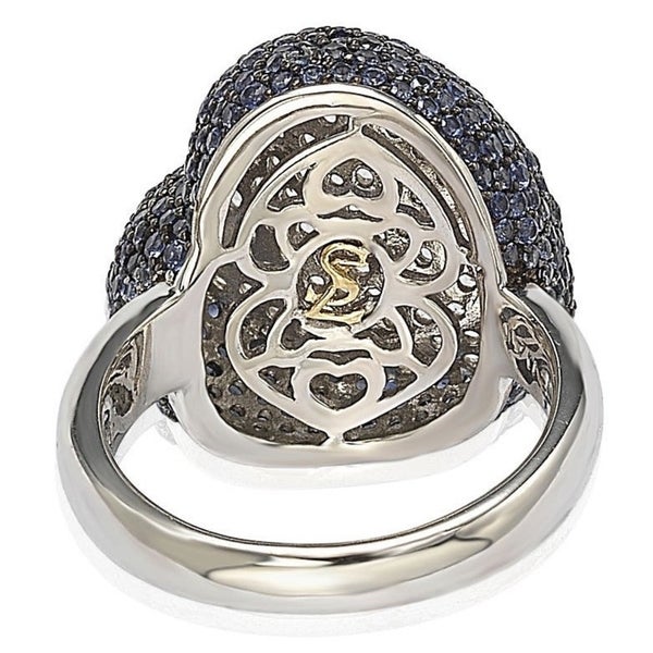 Suzy Levian Sterling Silver Sapphire and Diamond Accent Micro Pave Heart Ring