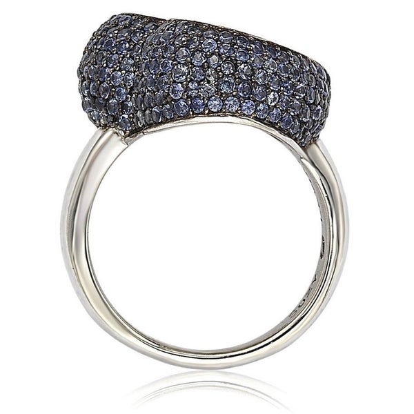 Suzy Levian Sterling Silver Sapphire and Diamond Accent Micro Pave Heart Ring