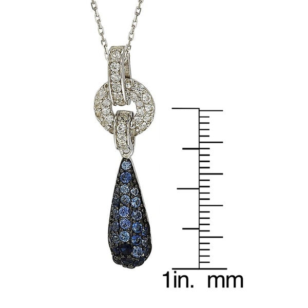 Suzy Levian Sterling Silver Sapphire and Diamond Accent Pave Tear Drop Pendant