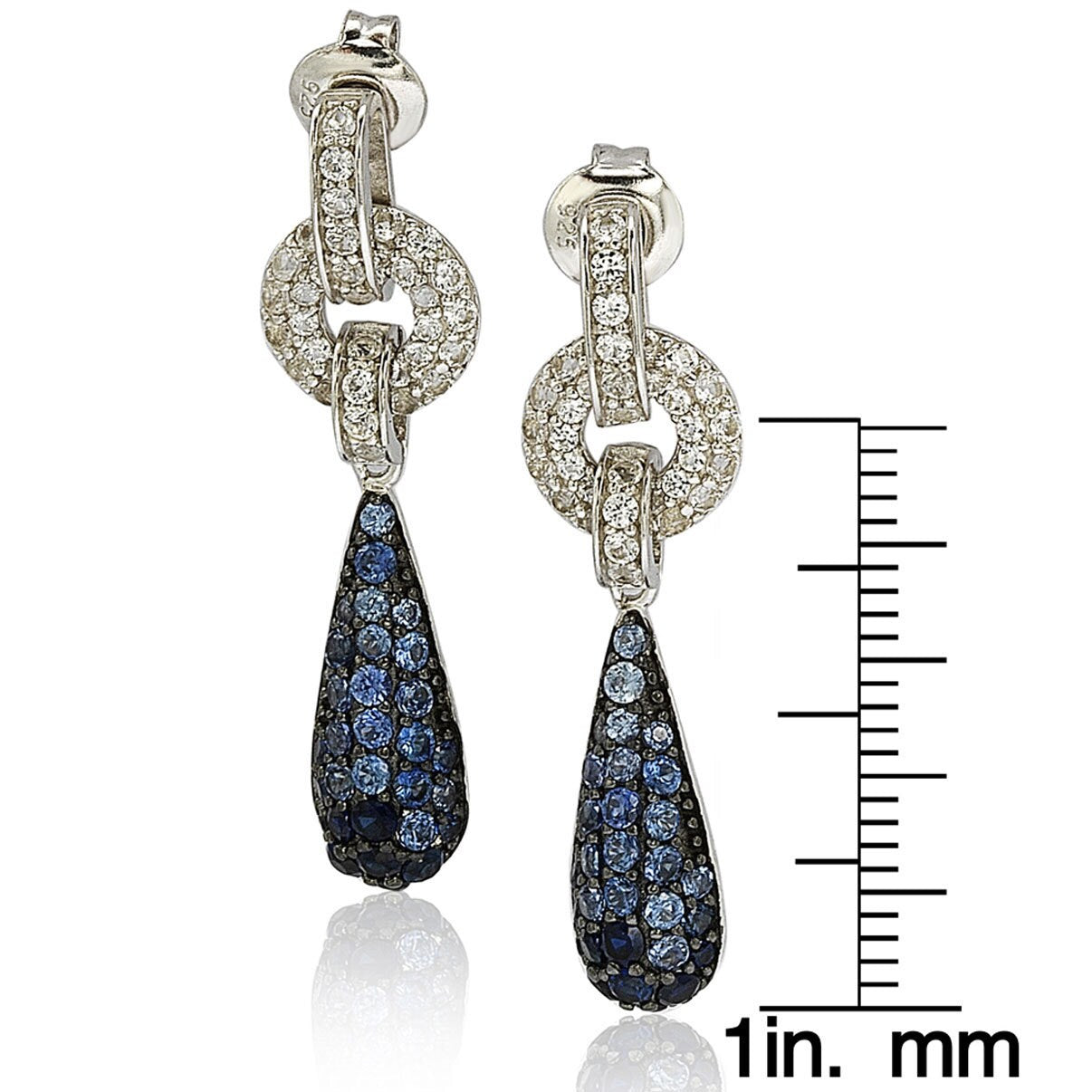 Suzy Levian Sterling Silver Blue Sapphire and Diamond Accent Tear Drop Dangle Earrings