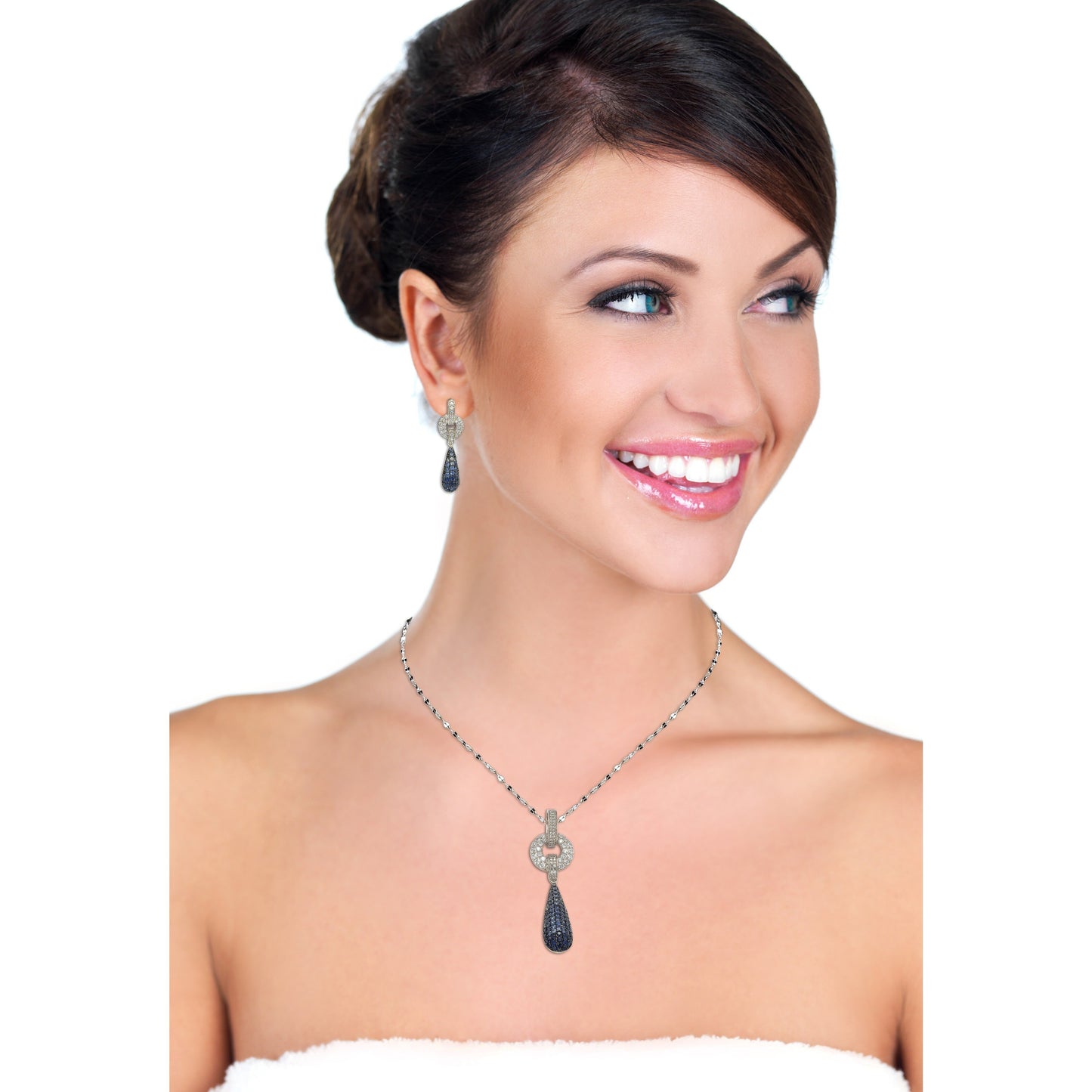 Suzy Levian Sterling Silver Blue Sapphire and Diamond Accent Tear Drop Dangle Earrings
