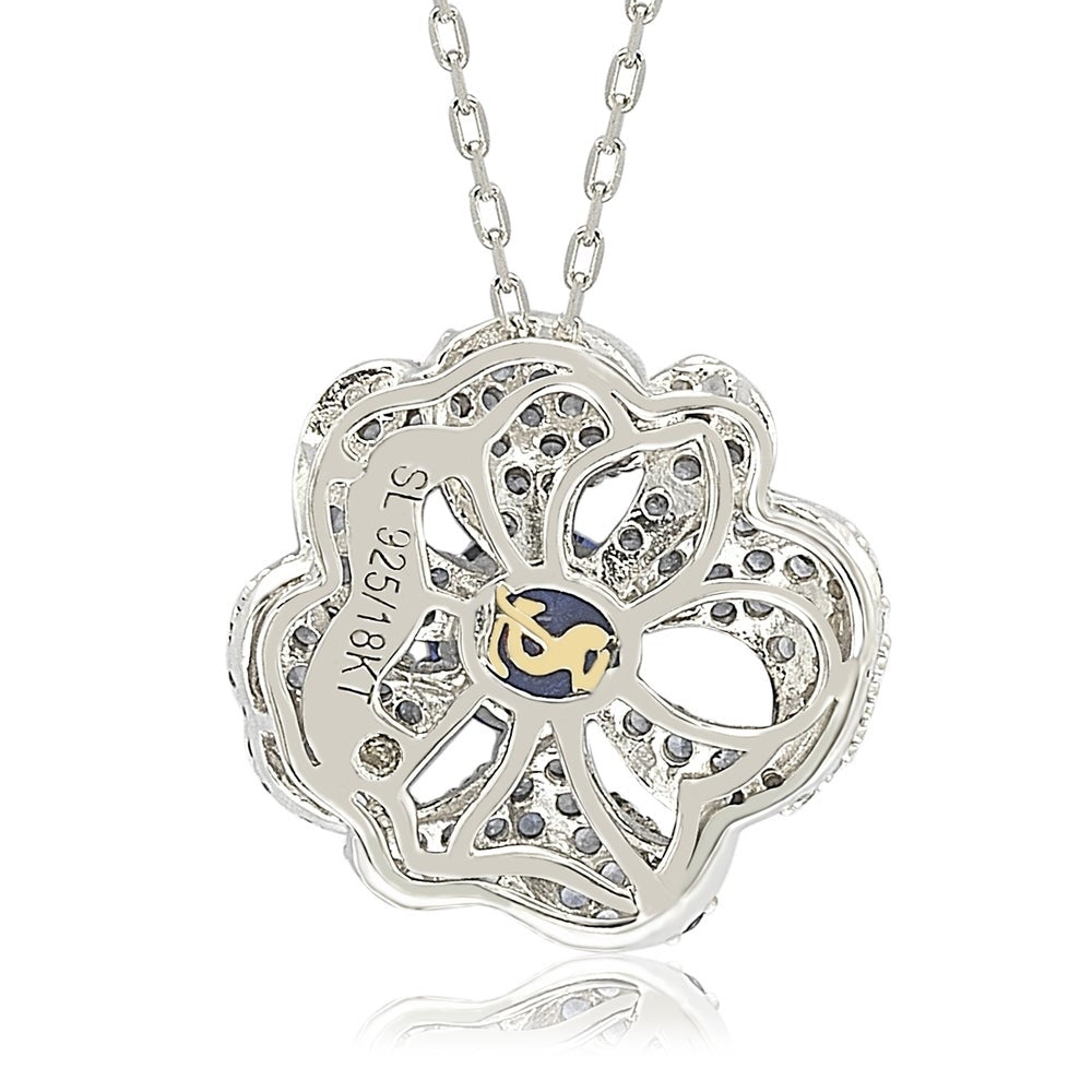 Suzy Levian Sterling Silver Sapphire and Diamond Accent Whimsical Flower Pendant Necklace