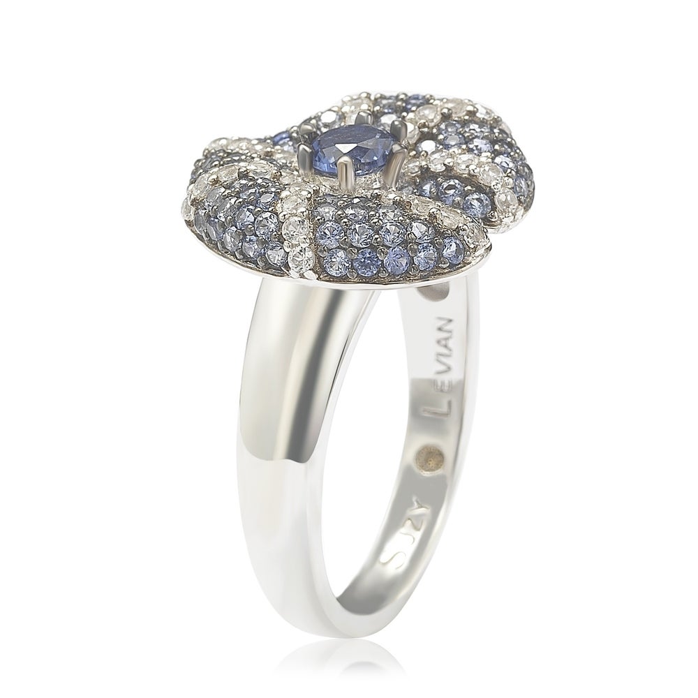 Suzy Levian Sterling Silver Sapphire and Diamond Accent Whimsical Heart Ring