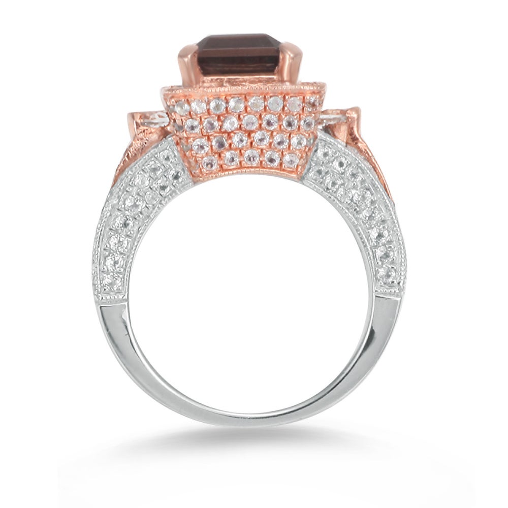 Suzy Levian Sterling Silver Emerald-Cut Smoky Quartz 5.9 cttw Ring