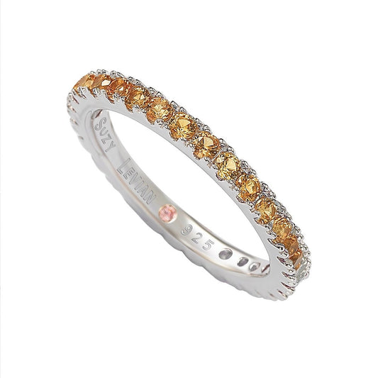 Suzy Levian Sterling Silver Thin Orange Cubic Zirconia Eternity Band