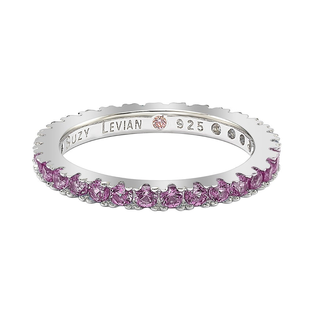 Suzy Levian Sterling Silver Thin Pink Cubic Zirconia Eternity Band