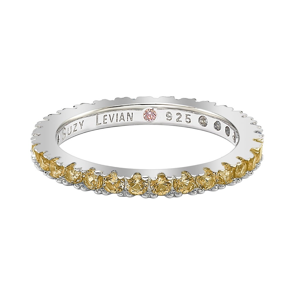 Suzy Levian Sterling Silver Thin Yellow Cubic Zirconia Eternity Band
