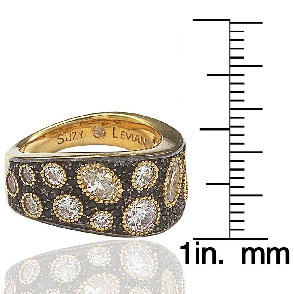 Suzy Levian Sterling Silver White & Black Pave Cubic Zirconia Ring