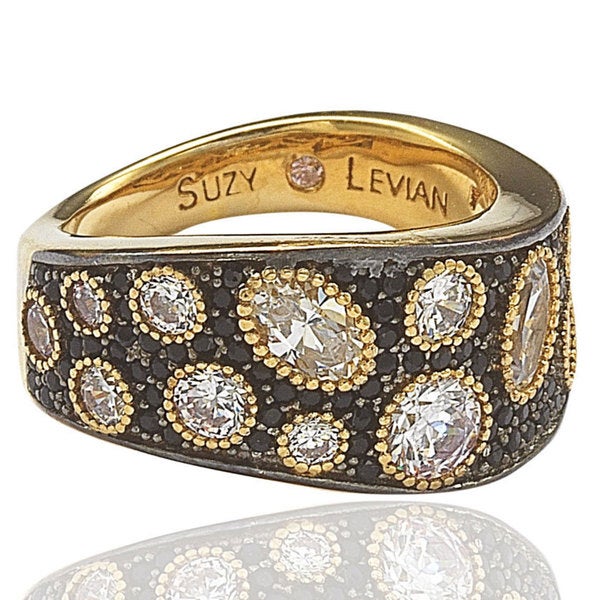 Suzy Levian Sterling Silver White & Black Pave Cubic Zirconia Ring