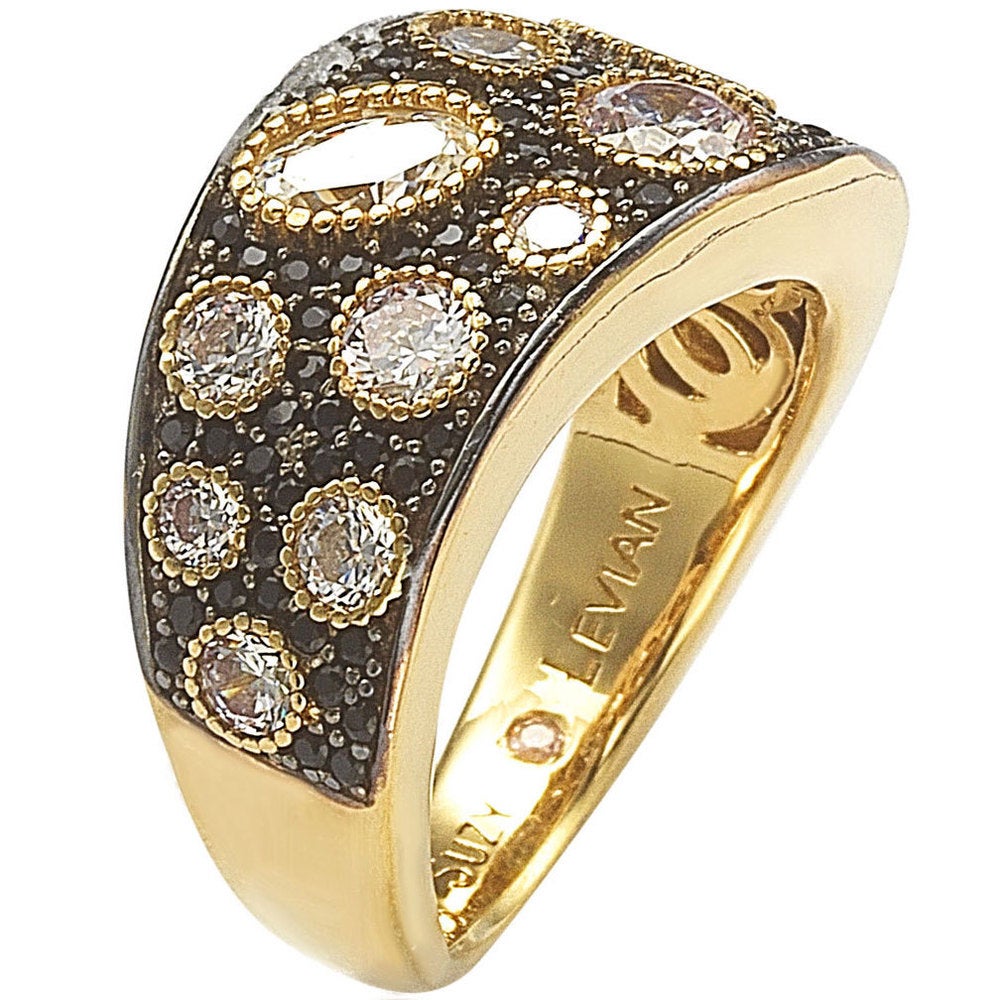 Suzy Levian Sterling Silver White & Black Pave Cubic Zirconia Ring