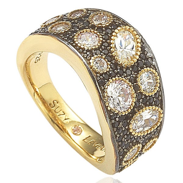 Suzy Levian Sterling Silver White & Black Pave Cubic Zirconia Ring