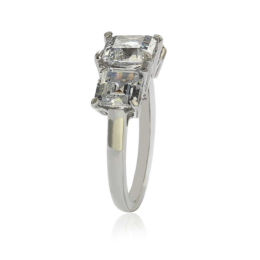 Suzy Levian Sterling Silver White Cubic Zirconia 3-Stone Engagement Ring