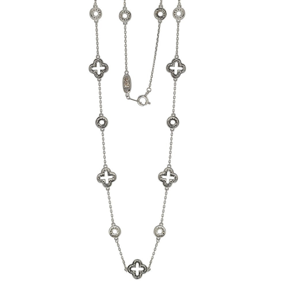 Suzy Levian Sterling Silver White Cubic Zirconia Clover & Circle Station Necklace