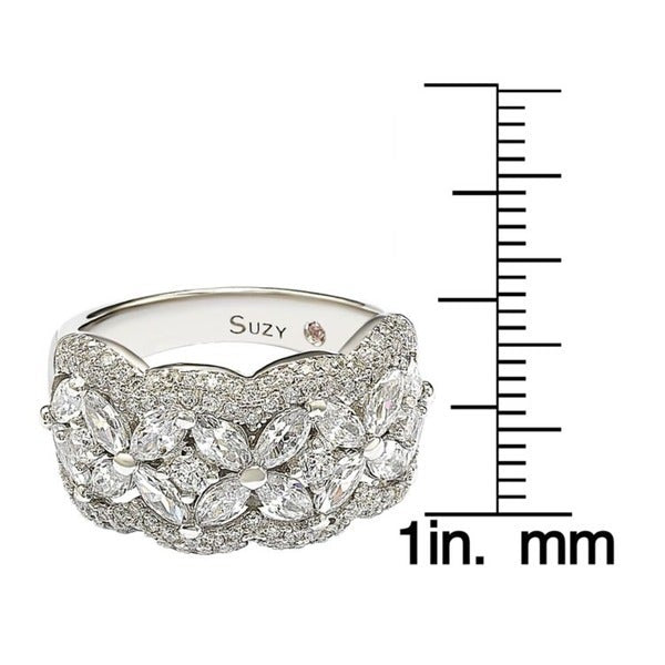 Suzy Levian Sterling Silver White Cubic Zirconia Flower Ring