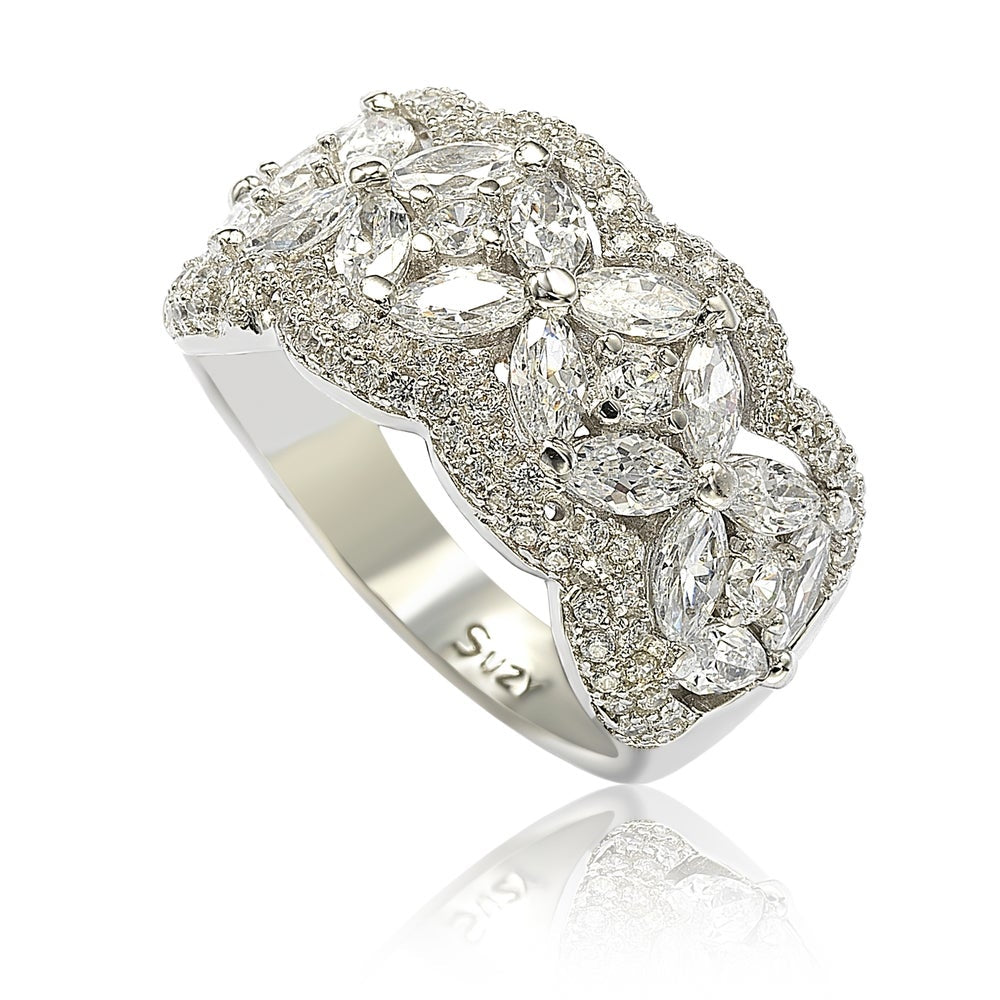 Suzy Levian Sterling Silver White Cubic Zirconia Flower Ring