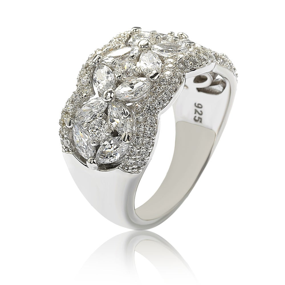 Suzy Levian Sterling Silver White Cubic Zirconia Flower Ring