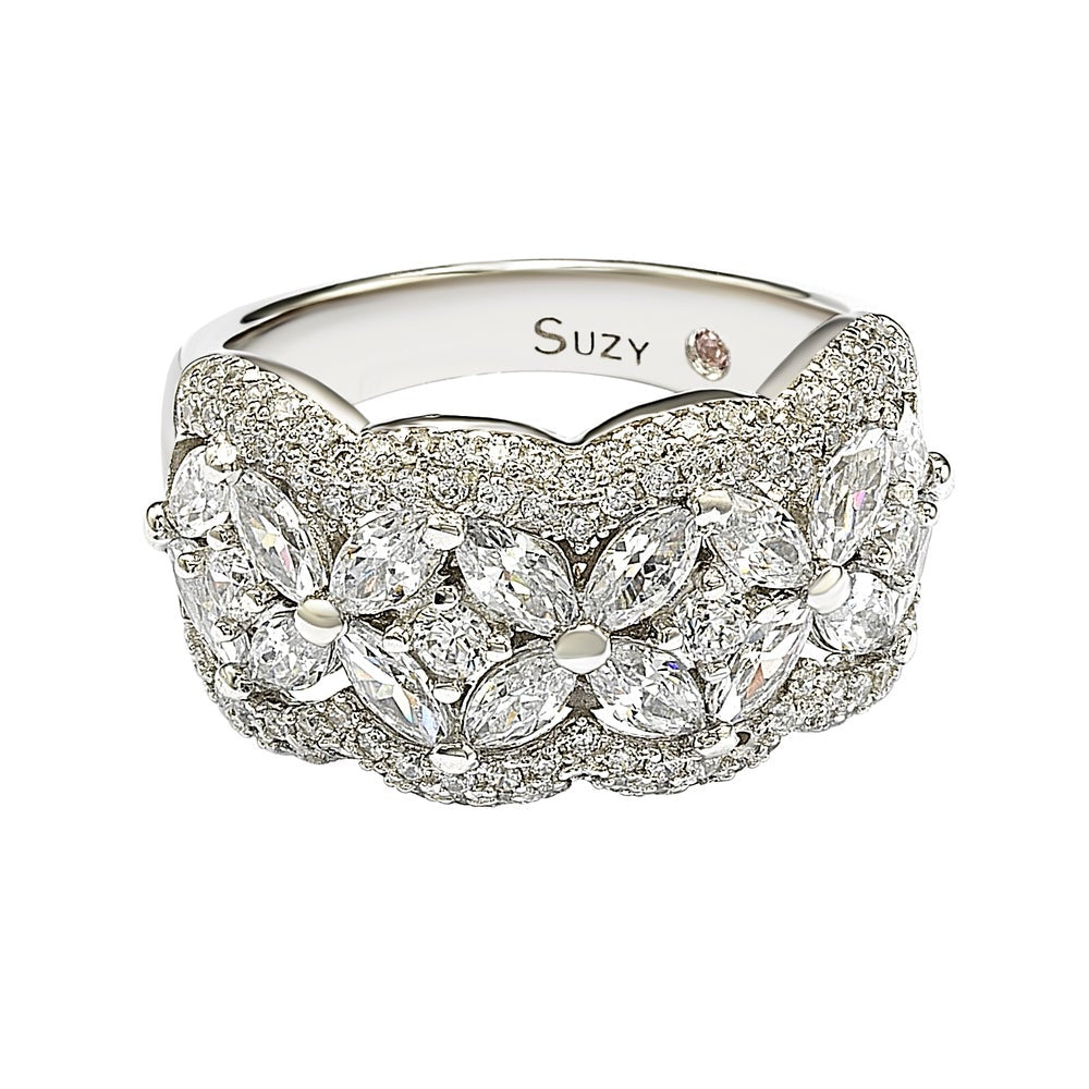Suzy Levian Sterling Silver White Cubic Zirconia Flower Ring