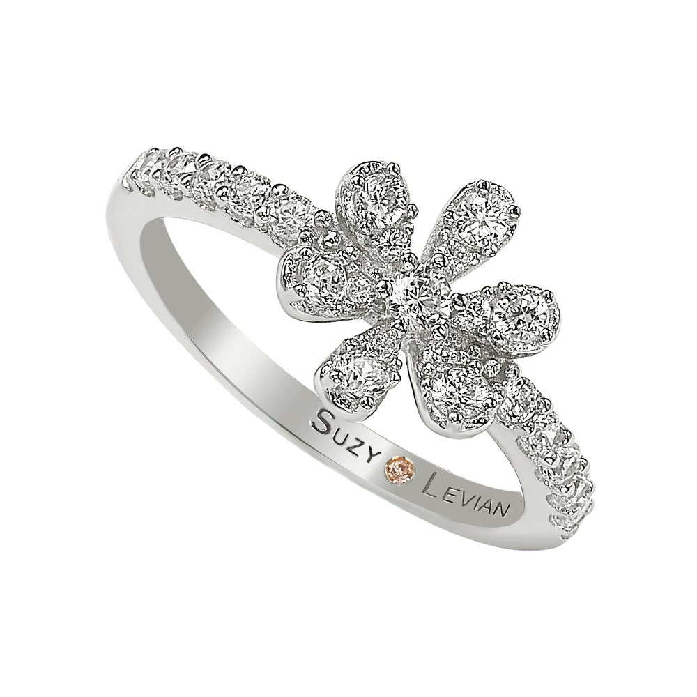 Suzy Levian Sterling Silver White Cubic Zirconia Flower Ring