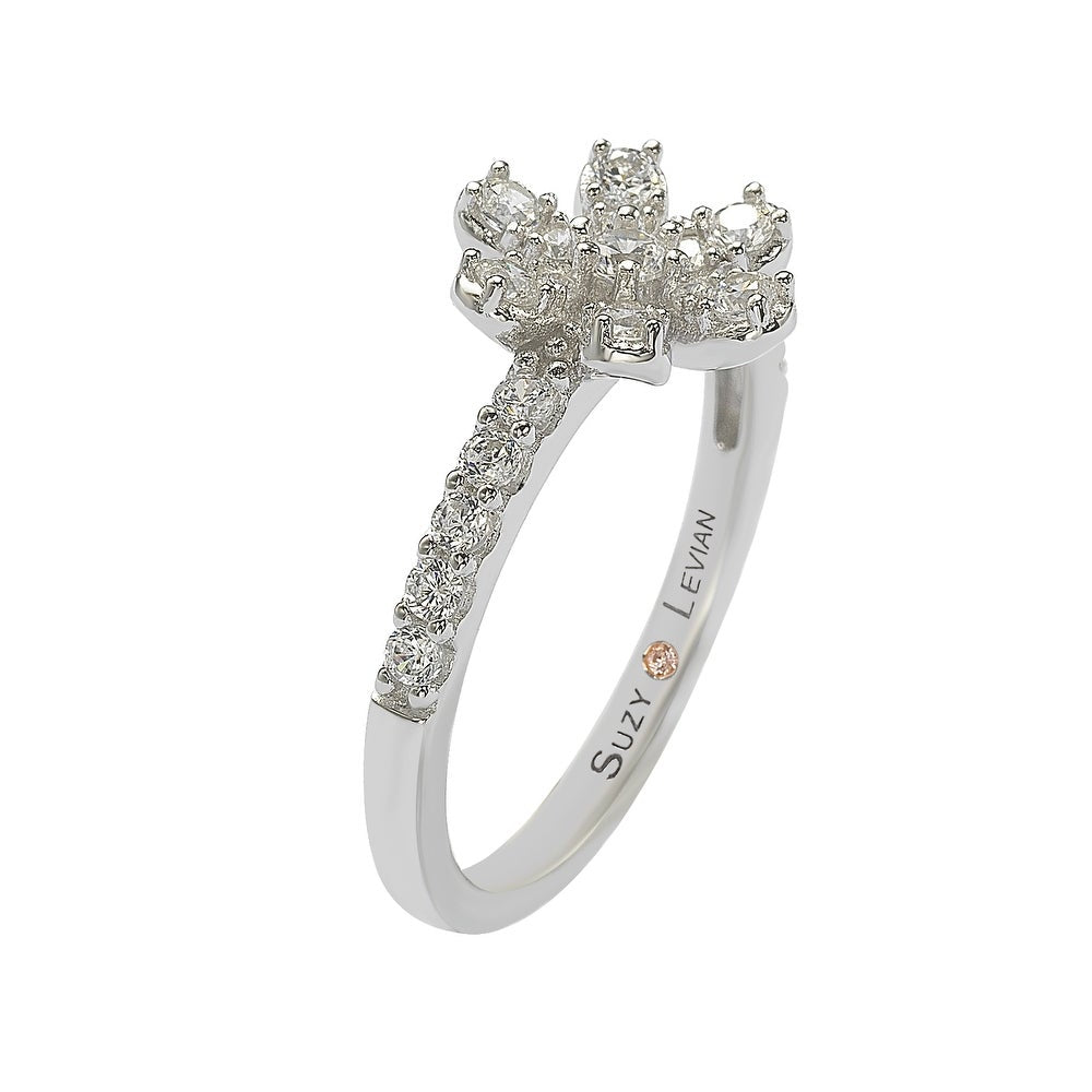 Suzy Levian Sterling Silver White Cubic Zirconia Flower Ring