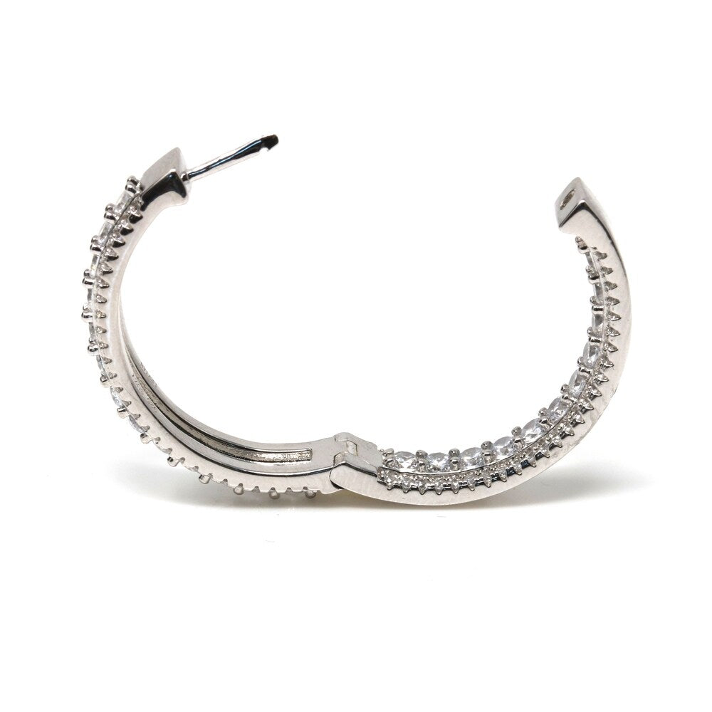 Suzy Levian Sterling Silver White Cubic Zirconia Hoop Earrings