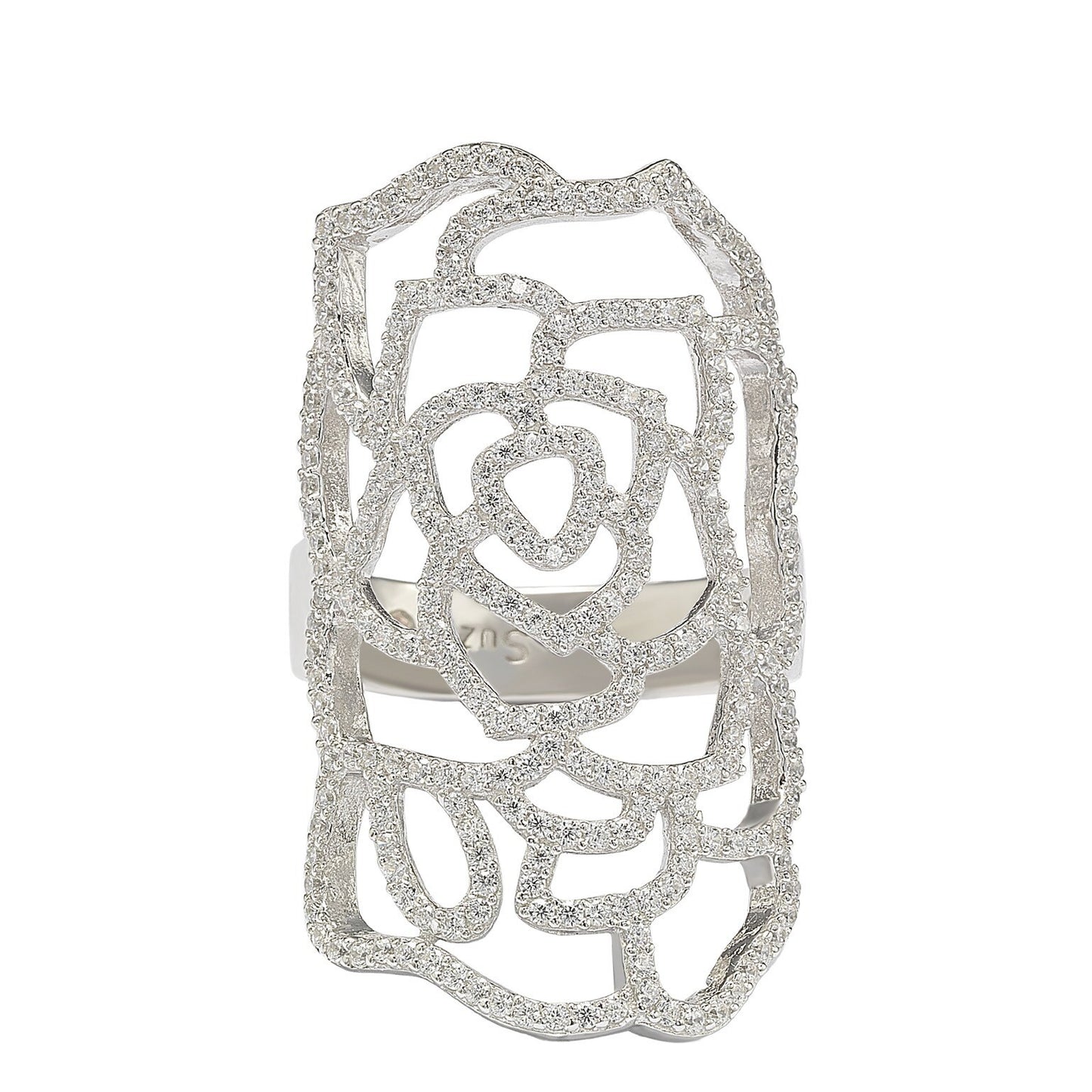 Suzy Levian Sterling Silver White Cubic Zirconia Knuckle Flower Ring