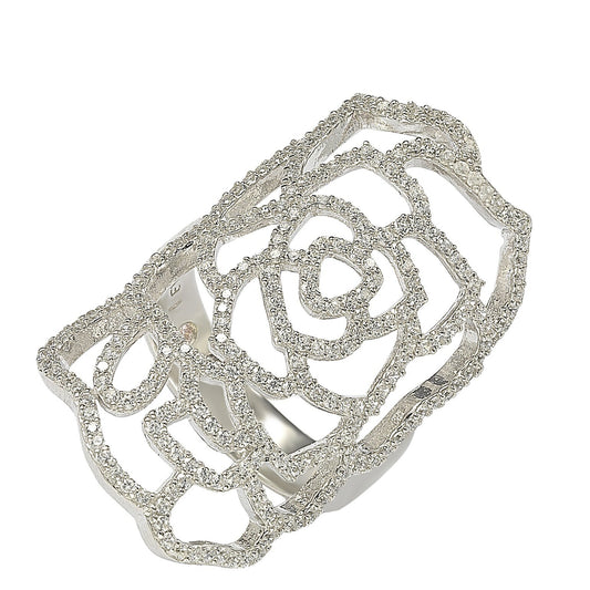 Suzy Levian Sterling Silver White Cubic Zirconia Knuckle Flower Ring
